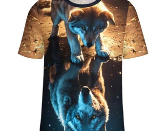 Wolf Mirror T-Shirt for Sale by Swaggy Shirts On Etsy, Wolf Lover Shirts, Wolf Graphic T-Shirt, Men's Wolf Shirt, Wolf Spirit Animal T-Shirt