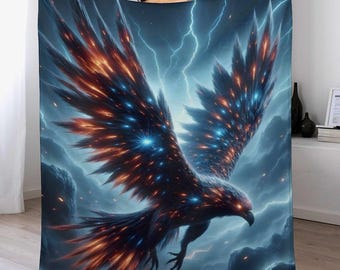 Thunderbird Eagle Flannel Blanket, Anti-Pill Soft Throw Blanket, Cozy Lightweight Warm Blanket, Eagle Lovers Blanket, Winter Blanket Gift