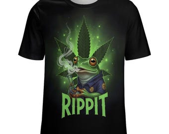 Rippit Cannabis T-Shirt for Sale by Swaggy Shirt on Etsy, Marijuana Design Shirt, Funny Weed Tee, 420 Stoner Frog Shirt, Cannabis Leaf Shirt