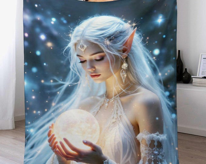 Spiritual Elven Goddess Flannel Blanket, Fantasy Goddess Throw Blanket, Soft Warm Anti-Pill Winter Throw, Mythical Art Cozy Bed Sofa Blanket