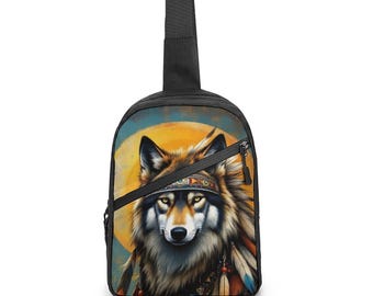 Indigenous First Nations Native Wolf Crossbody Sling Bag for Sale by Swaggy Shirt on Etsy, American Wolf Shoulder Bag, Native Wolf Bag Gifts