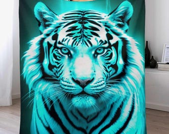 White Striped Tiger Flannel Blanket (One-sided Printing)-40"×50"