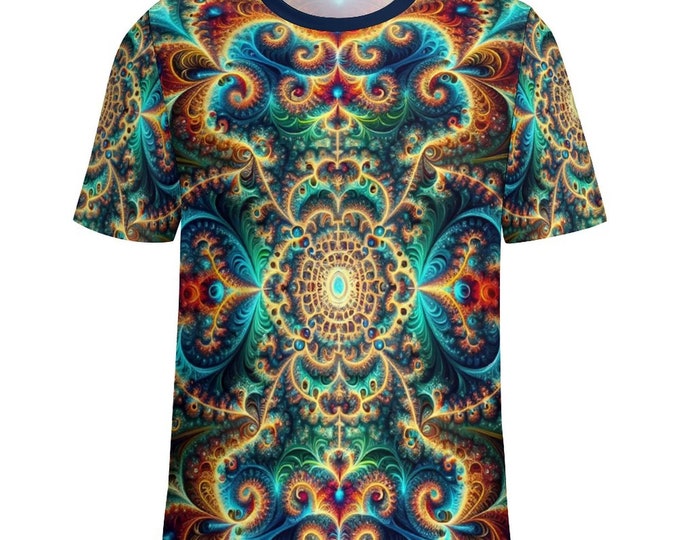 Featured listing image: Fractal Geometry T-Shirt for Sale by Swaggy Shirts on Etsy, Mandelbrot Set Shirt, Psychedelic T-Shirt, Festival Clothing, Gift for Boyfriend