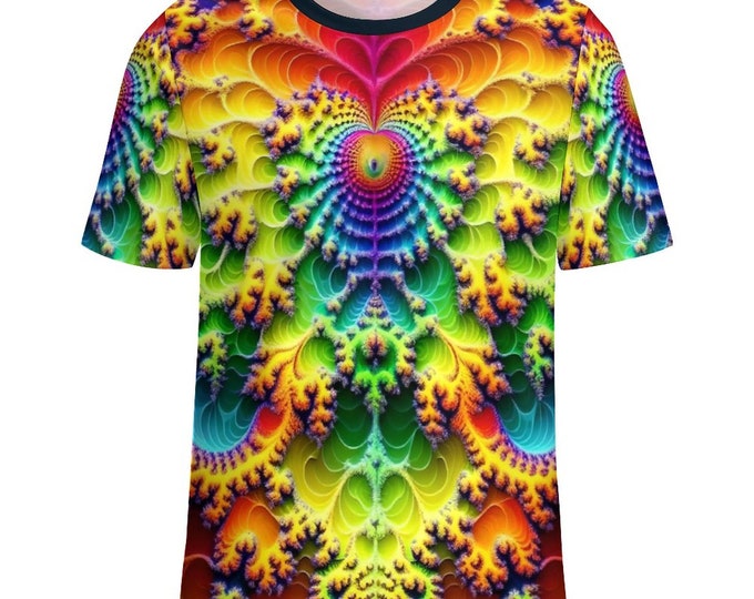 Heart Fractal Party T-Shirt for Sale by Swaggy Shirts on Etsy, Mandelbrot Set Shirt, Trippy Shirts, Men's Rave Clothing, Psychedelic T-Shirt