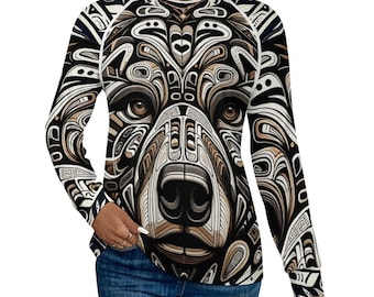 Native Bear Long Sleeve Shirt, Women's Bear Graphic Top for Sale by Swaggy Shirts on Etsy, Bear Lover Shirt, American Bear Tee, Gift for Her