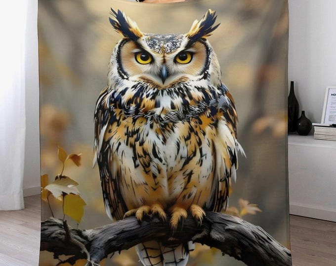 Mystical Owl Blanket, Flannel Throw Blanket, Soft Cozy Anti-Pill Blanket, Owl Animal Print Blanket, Gifts for Owl Lovers, Winter Home Decor