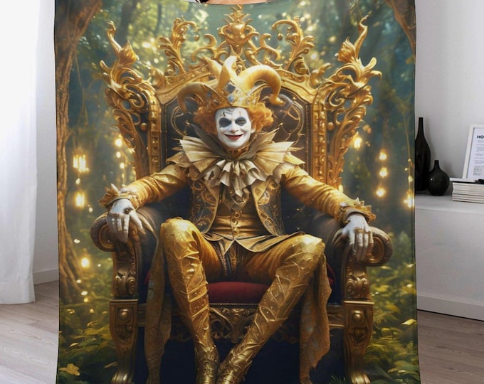 Fool Jester Flannel Blanket, Cozy Travel Throw, Soft Winter Blanket, Anti-Pilling Lightweight Warm Blanket, Sublimation Printed Blanket Gift