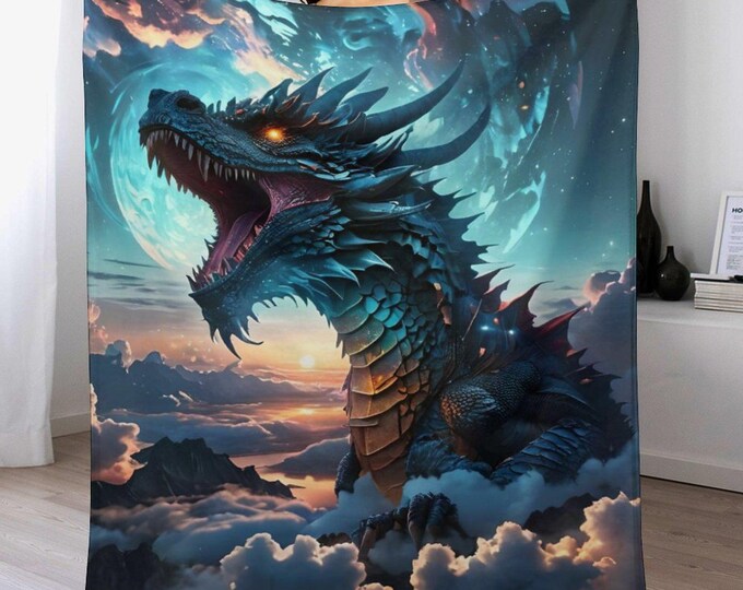 Dragon Fantasy Flannel Blanket, Soft Warm Cozy Anti-Pill Throw, Lightweight Travel Blanket, Dragon Lover Gifts Throw, Bedroom Couch Blanket
