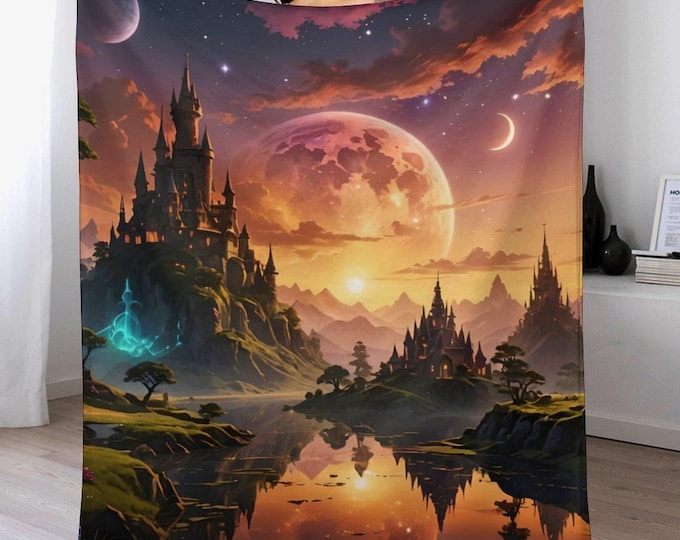 Fantasy World Flannel Blanket, 330gsm Anti-Pill Soft Throw Blanket, Cozy Lightweight Warm Winter Blanket, Travel Couch Bed Blanket Gifts
