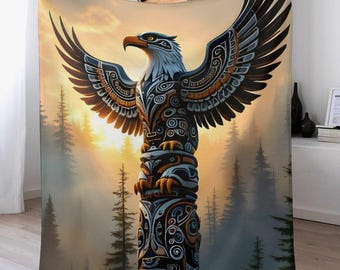 Native Eagle Flannel Blanket, Soft Cozy Anti-Pill Throw Blanket, Lightweight Warm Bedding Blanket for Couch Bed, Eagle Lovers Gift Blanket