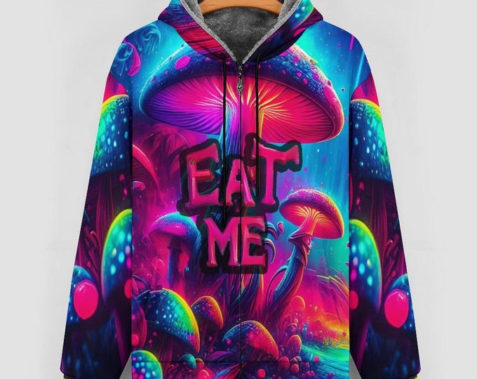 Psychedelic Mushroom Eat Me Zippered Hoodie for Sale by Swaggy Shirt on Etsy, Trippy Mushroom Hoodie, Magic Mushroom Hoodie, Gift for Father