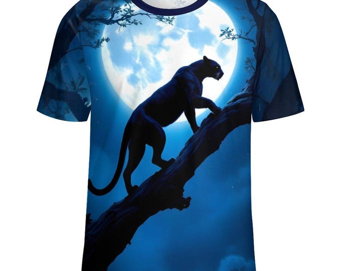 Black Panther Full Moon T-Shirt for Sale by Swaggy Shirt on Etsy, Leopard Graphic Tee, Spirit Animal Shirt, Big Cat Tee, Panther Lover Gifts