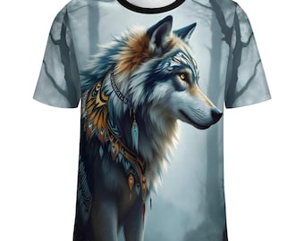 Native Wolf Design T-Shirt for Sale by Swaggy Shirts on Etsy, First Nations Shirt, Wolf Spirit Animal Tee, Men's Wolf Shirt, Wolf Lover Gift