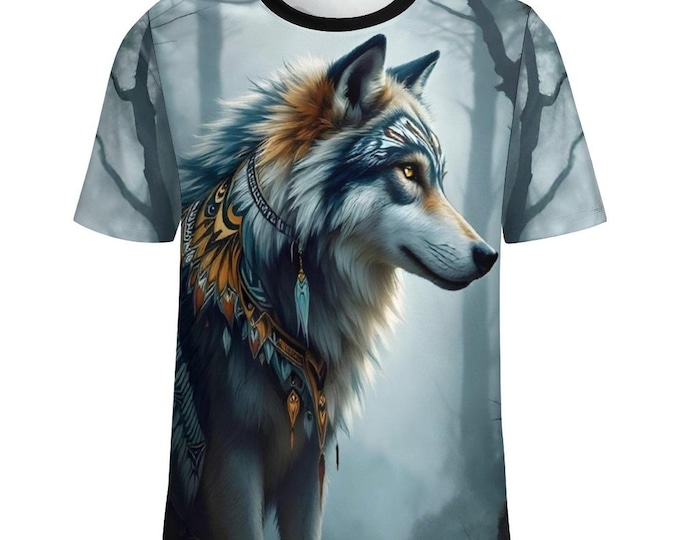 Native Wolf Design T-Shirt for Sale by Swaggy Shirts on Etsy, First Nations Shirt, Wolf Spirit Animal Tee, Men's Wolf Shirt, Wolf Lover Gift