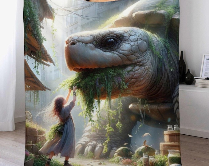 Ancient Wise Turtle Flannel Blanket, Cozy 330gsm Anti-Pill Blanket, Turtle Lover Gift, Warm Soft Couch Bed Throw, Nature Animal Blanket Gift