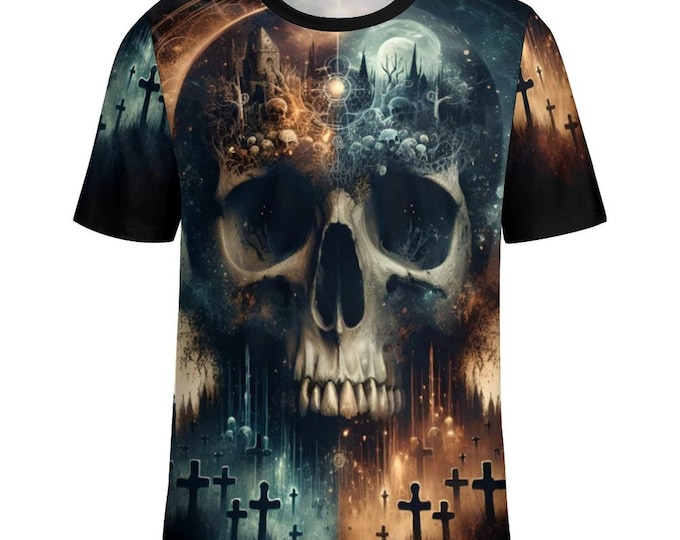 Gothic Skull Graveyard T-Shirt for Sale by Swaggy Shirt on Etsy, Halloween Skull Tee, Spooky Season Shirt, Horror Nights Tee, Halloween Gift