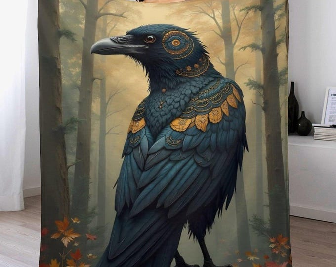 Indigenous Raven Blanket, Soft Warm Throw Blanket, Native Raven Flannel Blanket, Cozy Anti-Pill  Blanket, Native American Wolf Blanket Gifts