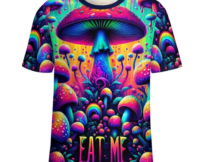 Psychedelic Mushroom Eat Me T-Shirt for Sale by Swaggy Shirts on Etsy, Trippy Mushroom Shirt, Magic Mushrooms Tee, Mushroom Lovers Clothing