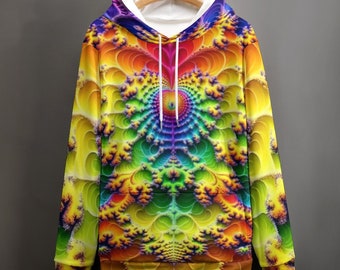 Fractal Hoodie for Sale by Swaggy Shirts on Etsy, Psychedelic Art Hoodie, Festival Clothing, Mandala Set Hoodie, Trippy Hoodie, Gift for Him