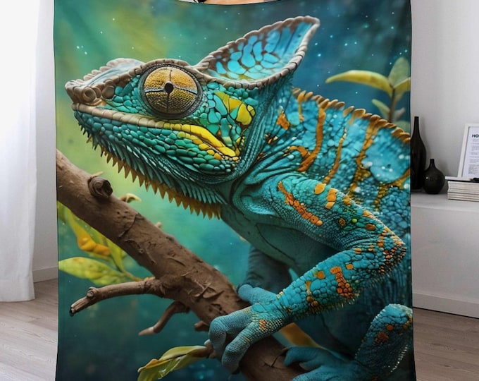 Chameleon Flannel Blanket, Soft Anti-Pilling Throw, Cozy Lightweight Warm Blanket, Chameleon Lover Throw, Travel & Home Bedding, Winter Gift