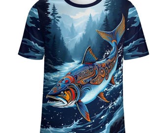 Native Salmon T-Shirt for Sale by Swaggy Shirt on Etsy, America Salmon Shirt, Spirit Animal Tee, First Nation Indigenous Shirt, Gift for Him