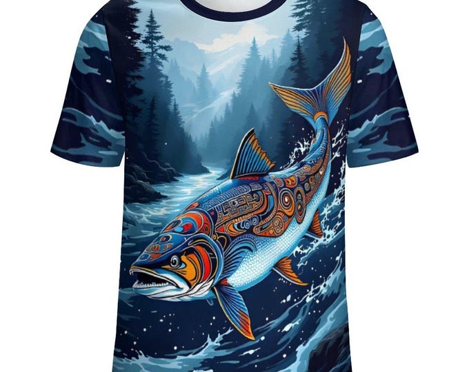 Native Salmon T-Shirt for Sale by Swaggy Shirt on Etsy, America Salmon Shirt, Spirit Animal Tee, First Nation Indigenous Shirt, Gift for Him