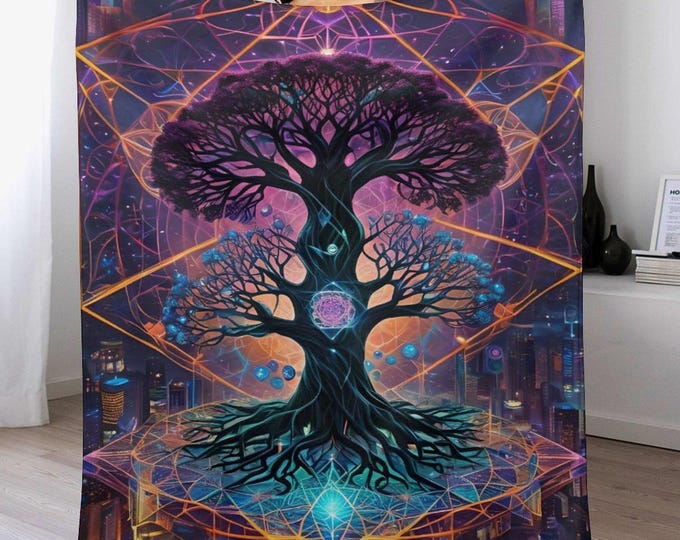 Tree of Life Flannel Blanket, Soft Cozy Throw Blanket, Anti-Pill 330gsm, Warm Lightweight Bedding, Winter Bedroom Throw, Travel Blanket Gift