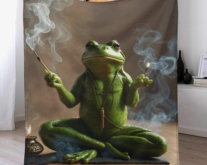 Spiritual Yogi Frog Blanket, Yoga Flannel Throw, Meditation Frog Blanket, Soft Cozy Warm Anti-Pill Blanket, Yoga Lover Gift, Cute Frog Decor