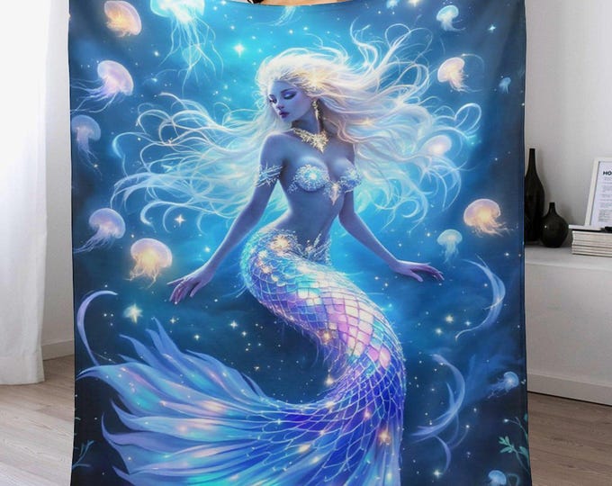 Magical Mermaid Flannel Blanket, Cozy Soft Winter Blanket, Antipill Lightweight Blanket, Warm Bed Blanket, Travel Blanket, Living Room Decor
