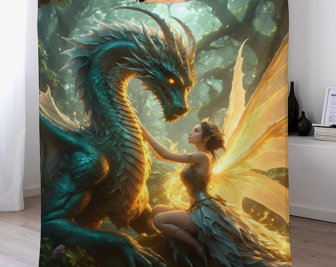 Dragon Fairy Flannel Blanket, Soft Cozy Throw Blanket, Antipill Warm Blanket, Lightweight Travel Blanket, Bedroom Gift, Dragon Lover Blanket