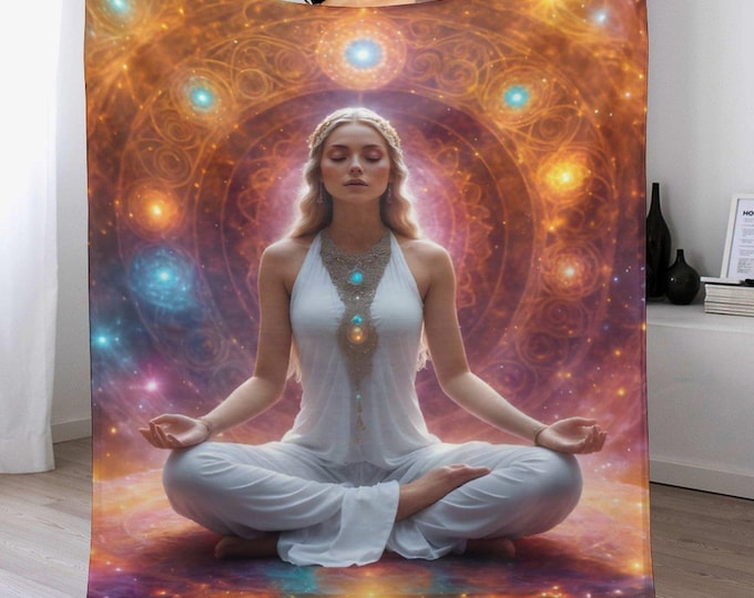 Chakra Yogini Flannel Blanket, Soft Warm Anti-Pill Throw, Meditation Spiritual Gift, Yoga Bedroom Couch Blanket, Lightweight Travel Blanket