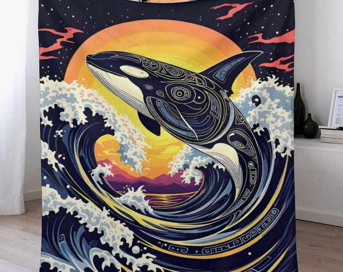 Orca Flannel Throw Blanket, Killer Whale Blanket, Soft Anti-Pill Throw, Cozy Whale Print Blanket, Soft Bed Couch Blanket, Whale Lovers Gift