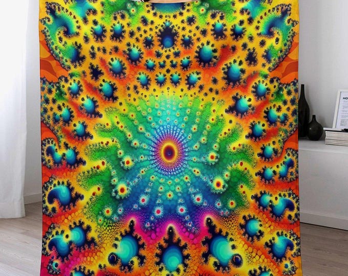 Fractal Flannel Blanket, Soft Cozy Anti-Pilling Throw, Warm Winter Bed Couch Blanket, Lightweight Travel Blanket, Gift for Family and Friend