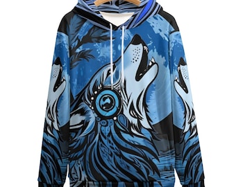 Native Howling Wolf Hoodie for Sale by Swaggy Shirts Etsy, Wolf Spirit Animal Sweater, Men's Wolf Hoodies, Animal Lover Hoodie, Wolves Gifts