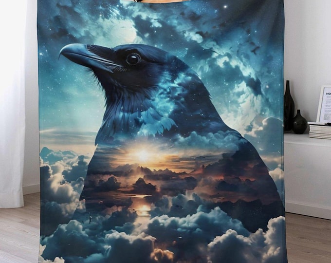 Mystic Raven Flannel Blanket, Raven Throw Blanket, Gothic Raven Decor, Cozy Antipill Flannel Throw, Raven Lover Gift, Soft Warm Sofa Blanket