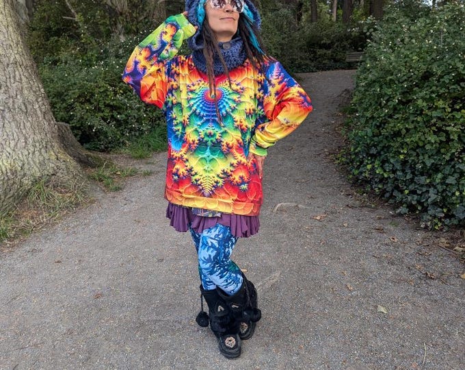 Colorful Heart Fractal Hoodie for Sale by Swaggy Shirts on Etsy, Psychedelic Hoodie, Festival Clothing, Mandala Hoodie, Fractal Party Shirt