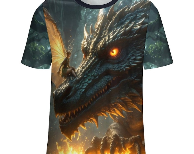 Fairy Dragon T-Shirt for Sale by Swaggy Shirts on Etsy, Fantasy Dragon Shirt, Faerie Magical Shirt, Dragon Graphics Tee, Fairy Fantasy Shirt