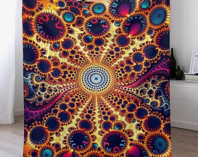 Warm Winter Bed Couch Blanket, Fractal Flannel Blanket, Soft Cozy Anti-Pilling Throw, Lightweight Travel Blanket, Unique Gifts for Bedroom