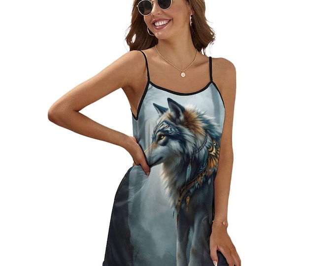 Native Wolf Dress for Sale by Swaggy Shirt on Etsy, First Nations Dress, Wolf Spirit Animal Dress, Women's Wolf Dress, Mother Day Gift Dress