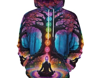 Chakra Tree of Life Hoodie for Sale by Swaggy Shirts on Etsy, Men's Meditation T-Shirt, Spiritual Clothing, Gift for Brothers, Yoga Apparel