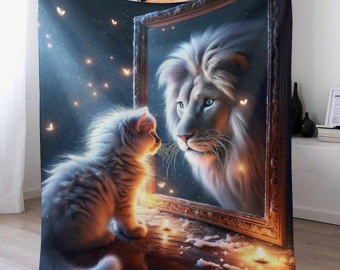 Lion Reflection Flannel Blanket, Soft Cozy Warm Throw Blanket, Anti-Pill Blanket Gifts, Lightweight Travel Blanket, Winter Bed Couch Blanket