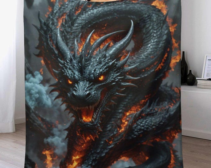 Fire Dragon Flannel Blanket (One-sided Printing)-40"×50"