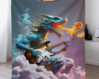 Guitar Dragon Flannel Blanket (One-sided Printing)-40"×50"