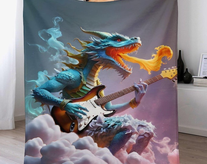 Guitar Dragon Flannel Blanket (One-sided Printing)-40"×50"