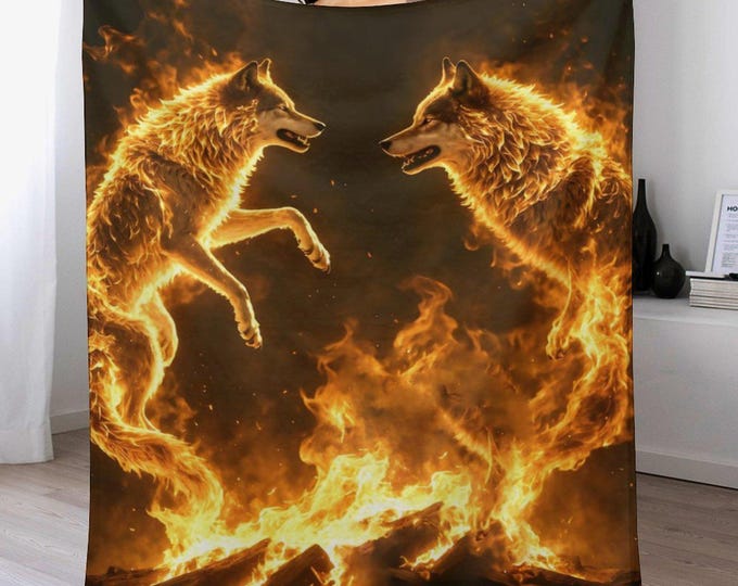 Fire Spirit Wolves Flannel Blanket (One-sided Printing)-40"×50"