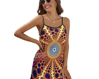 Women's Fractal Dress, Trippy Dress, Spaghetti Strap Dress for Sale by Swaggy Shirts on Etsy, Mandelbrot Dress, Festival Dress, Summer Dress