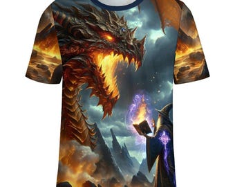 Wizard Vs Dragon T-Shirt for Sale by Swaggy Shirts on Etsy, Fantasy Dragon Shirt, Dragon Lover Gift, Mythical Dragon Tee, Wizard Lover Shirt