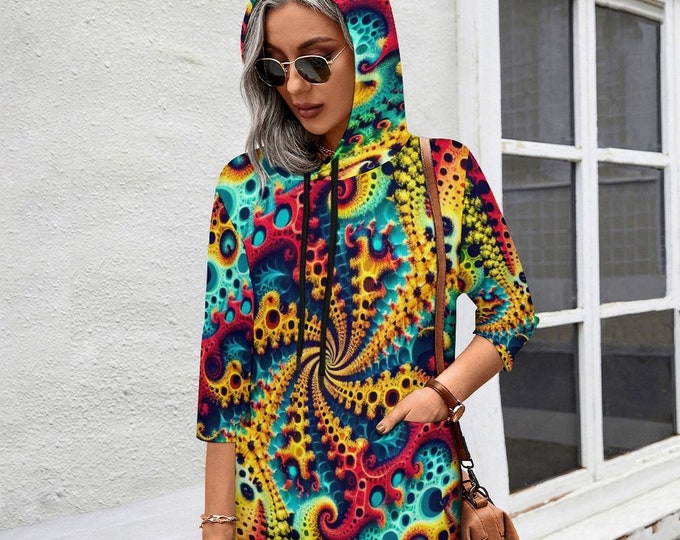 Women's  Fractal Hoodie for Sale by Swaggy Shirts on Etsy, Psychedelic Art Hoodie, Festival Hoodies, Mandala Hoodie, Trippy Hoodie, Mom Gift