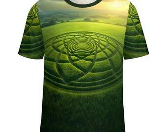 Camiseta con círculos en los cultivos a la venta en la tienda de ropa online de Swaggy Clothing Etsy, amantes de los círculos en los cultivos, geometría sagrada, extraterrestres y ovnis
