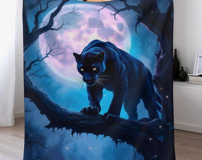 Black Panther Flannel Blanket, Soft Warm Cozy Throw, Anti-Pill 330gsm Winter Blanket, Lightweight Animal Blanket Gift, Bedroom Couch Blanket